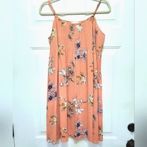A LOVES A - PEACH/LIGHT CORAL WOMEN'S FLORAL SWING STYLE DRESS